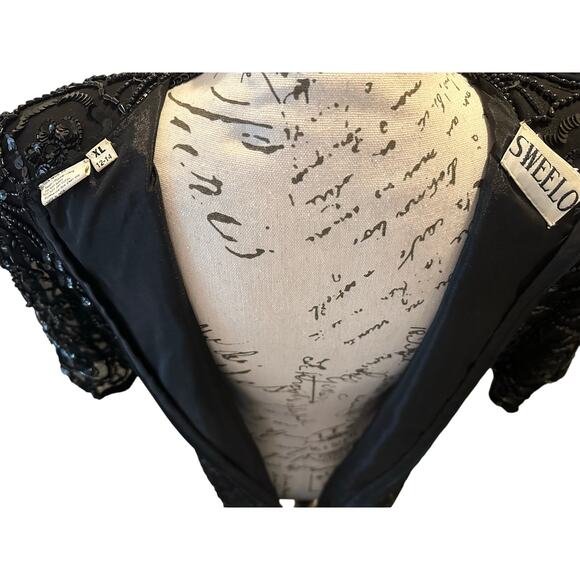 EUC Vintage 90’s Sweetlo Black Beaded Silk Dress Size XL Gatsby Romantic Holiday - Picture 7 of 14